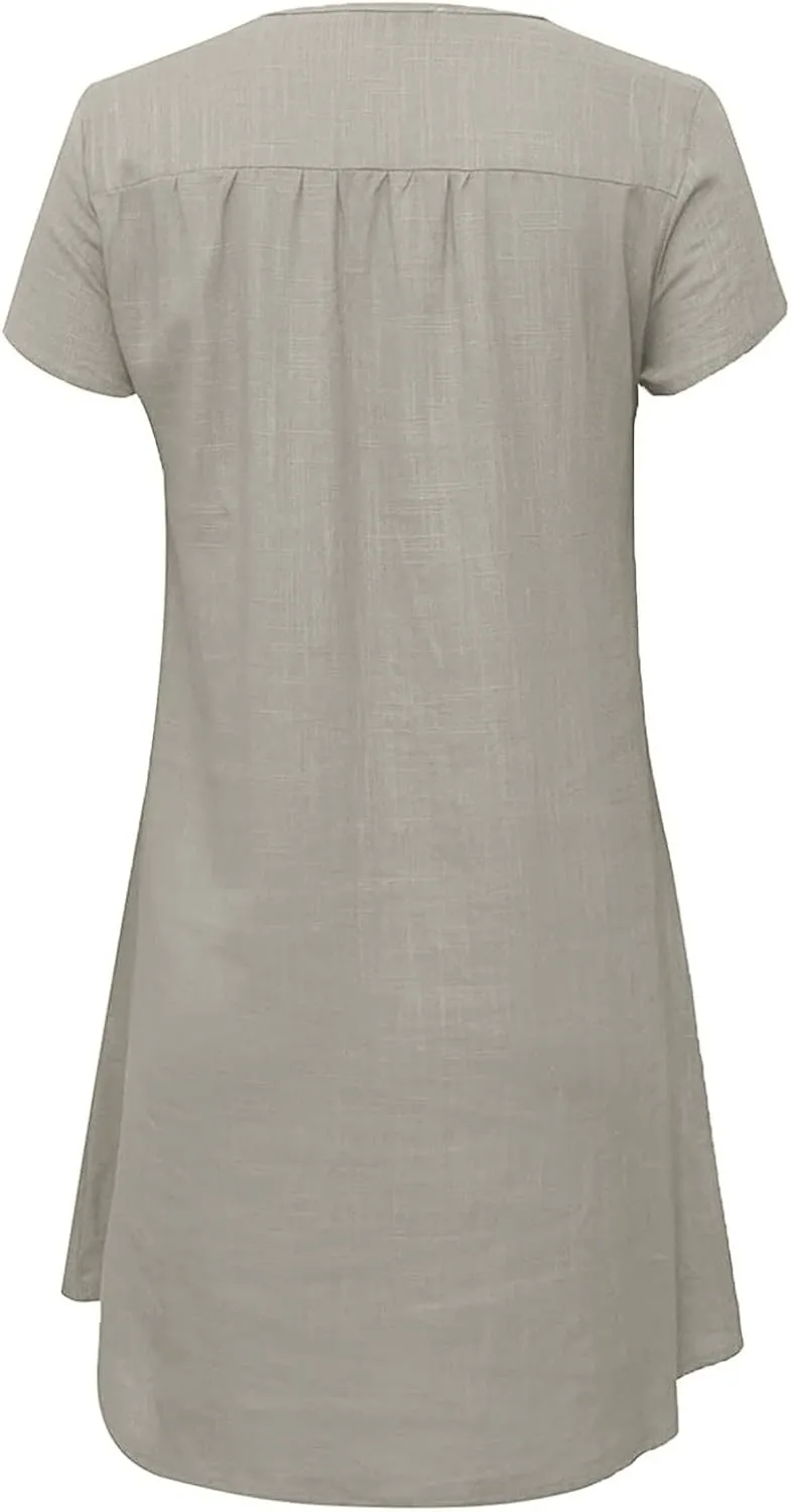 Linen Dress for Women Summer V Neck Cap Sleeve Sundress Beach Vacation Soft Plus Size Casual Mini Dresses 2025