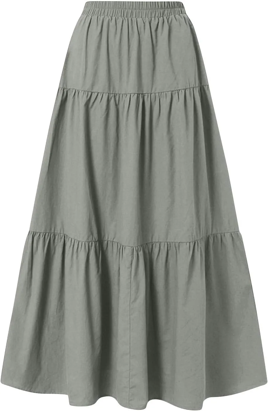 Linen Maxi Skirts for Women 2025 Summer Bow Elastic Waist A Line Tiered Boho Skirt Vacation Beach Long Pleated Skirt