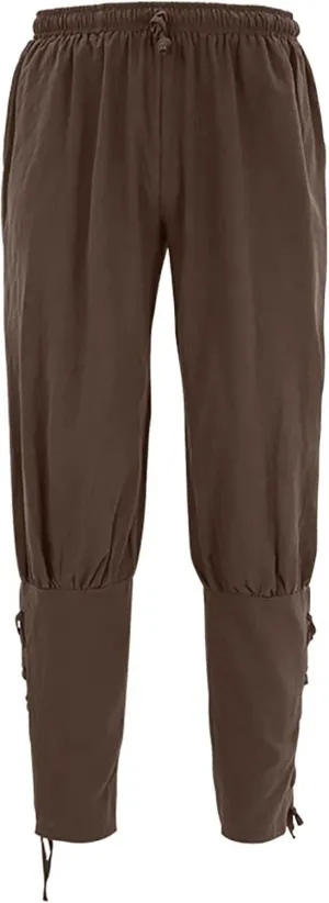 Linen Pants Men 2023 Fashion Lace-Up Elasticated Beam Feed Medieval Crop Leggings Casual Solid Loose Trousers