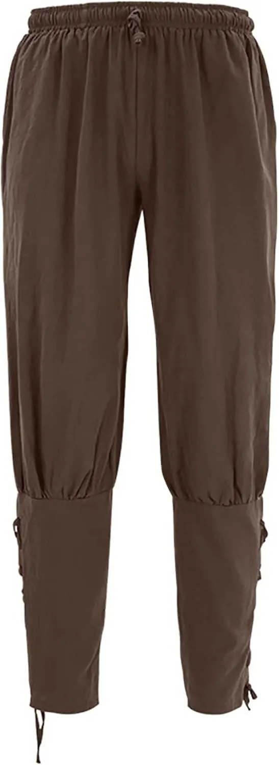 Linen Pants Men 2023 Fashion Lace-Up Elasticated Beam Feed Medieval Crop Leggings Casual Solid Loose Trousers