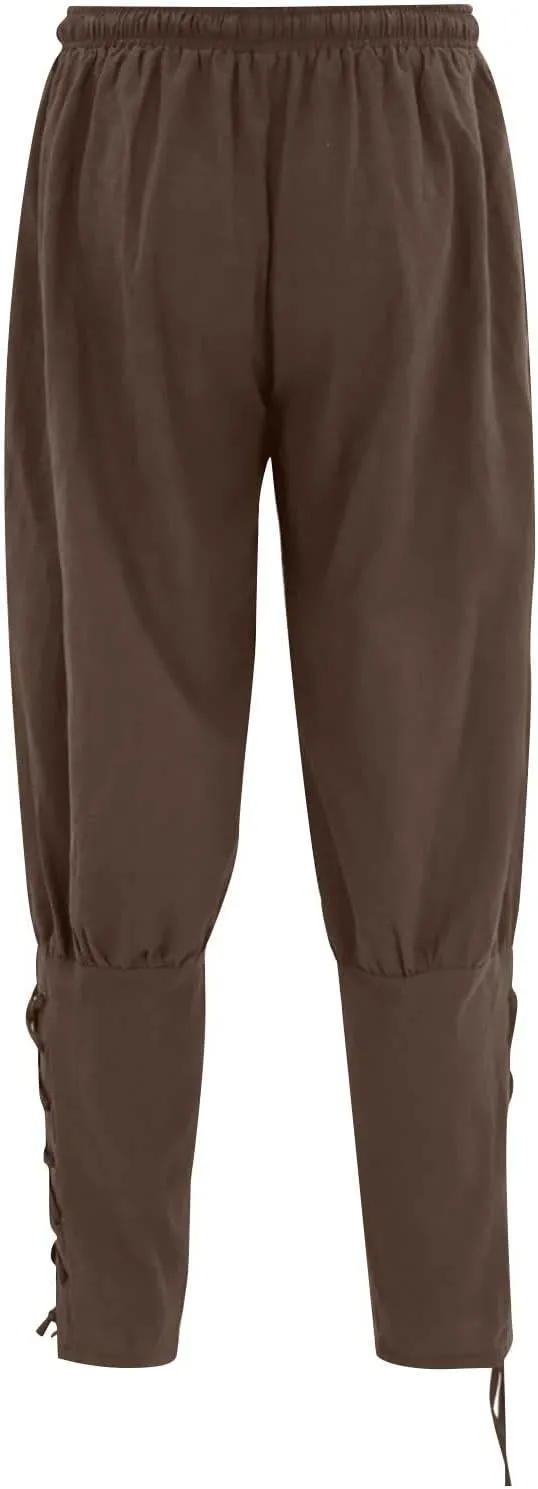 Linen Pants Men 2023 Fashion Lace-Up Elasticated Beam Feed Medieval Crop Leggings Casual Solid Loose Trousers