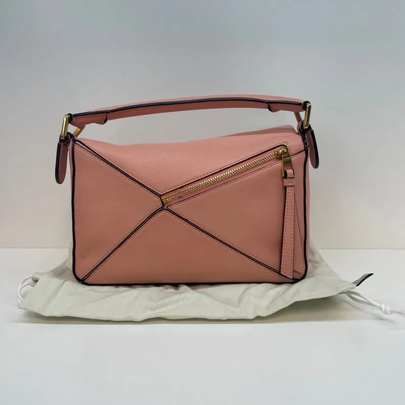 Loewe Pink Puzzle Calfskin Crossbody Handbag Medium