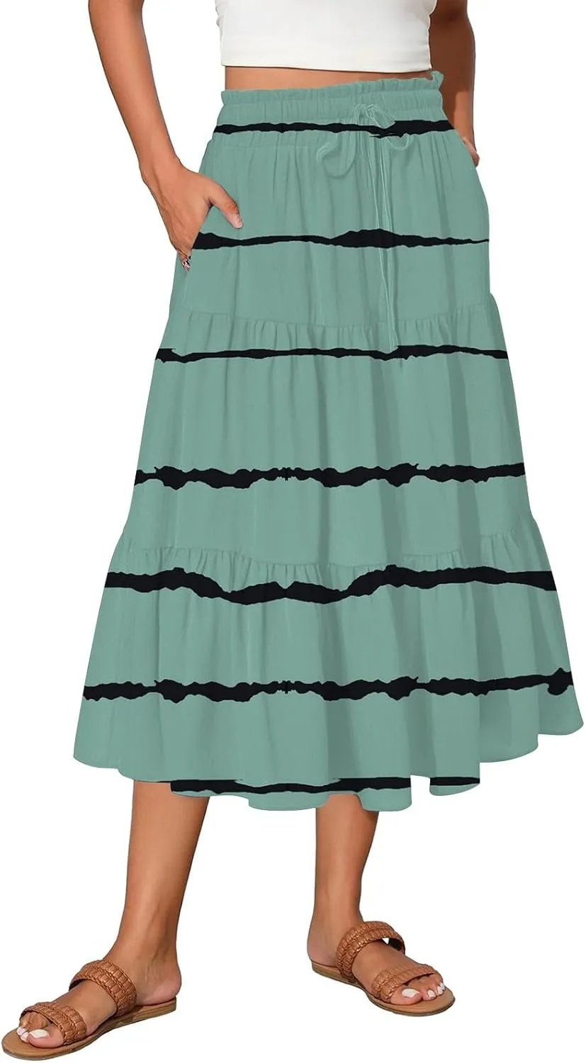 Long Maxi Skirt for Women High Waist Boho Flowy A-Line Maxi Skirt for Summer