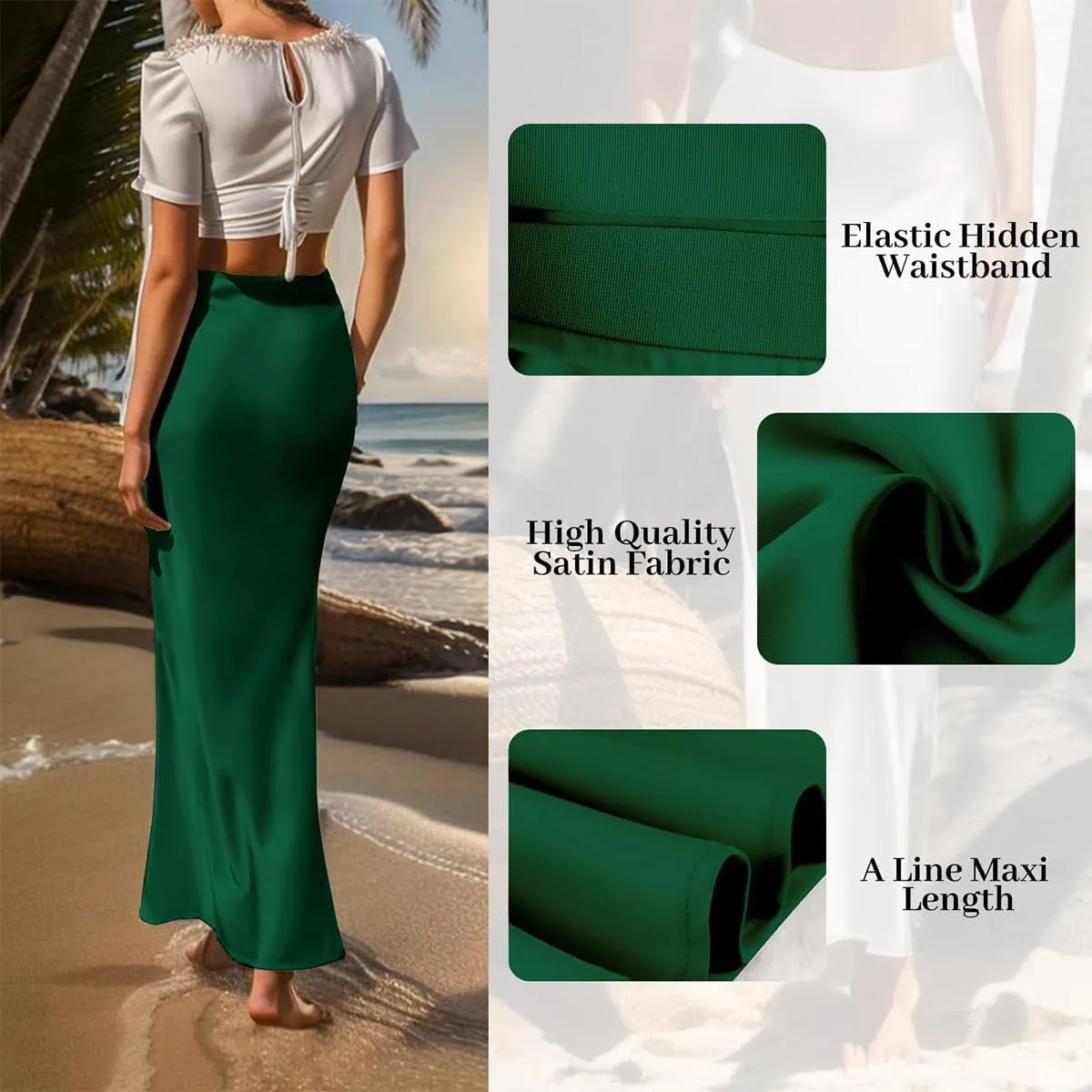 Long Satin Skirts for Women Silk Skirts Silky Elastic High Waist Flared Casual A Line Midi Skirt Cocktail Party Maxi Skirts