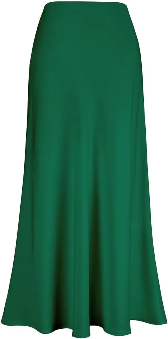 Long Satin Skirts for Women Silk Skirts Silky Elastic High Waist Flared Casual A Line Midi Skirt Cocktail Party Maxi Skirts