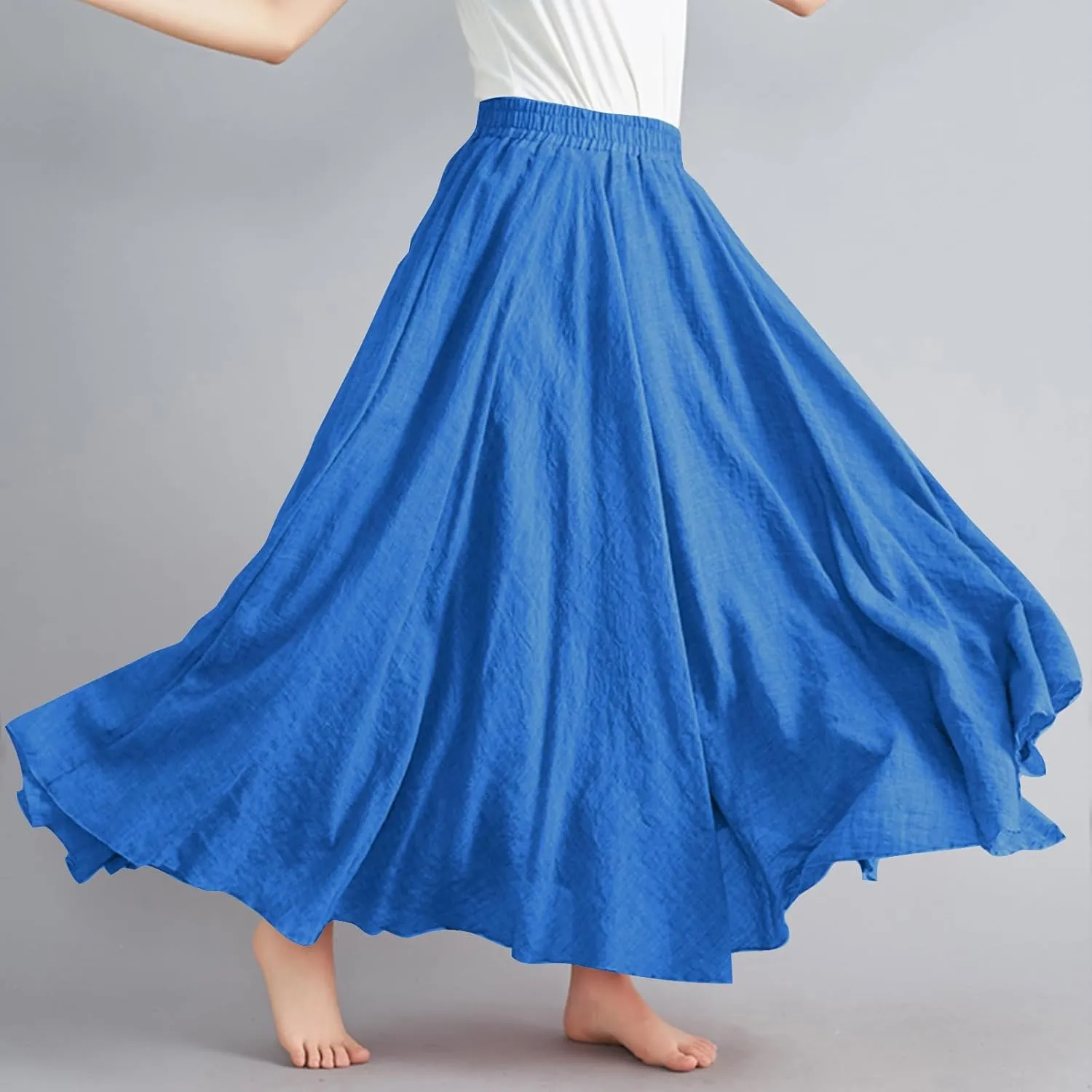 Long Skirts for Women Summer High Waist Beach Skirt Solid Color Western Boho Casual Skirt Flowy Quick Dry Skirt
