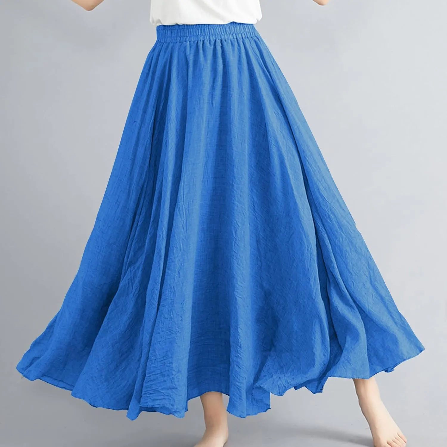 Long Skirts for Women Summer High Waist Beach Skirt Solid Color Western Boho Casual Skirt Flowy Quick Dry Skirt