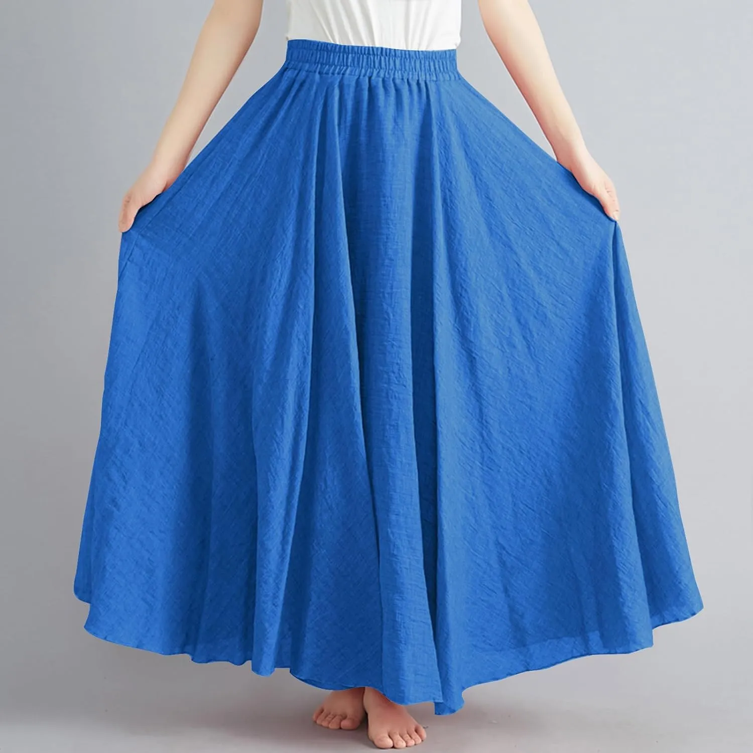 Long Skirts for Women Summer High Waist Beach Skirt Solid Color Western Boho Casual Skirt Flowy Quick Dry Skirt