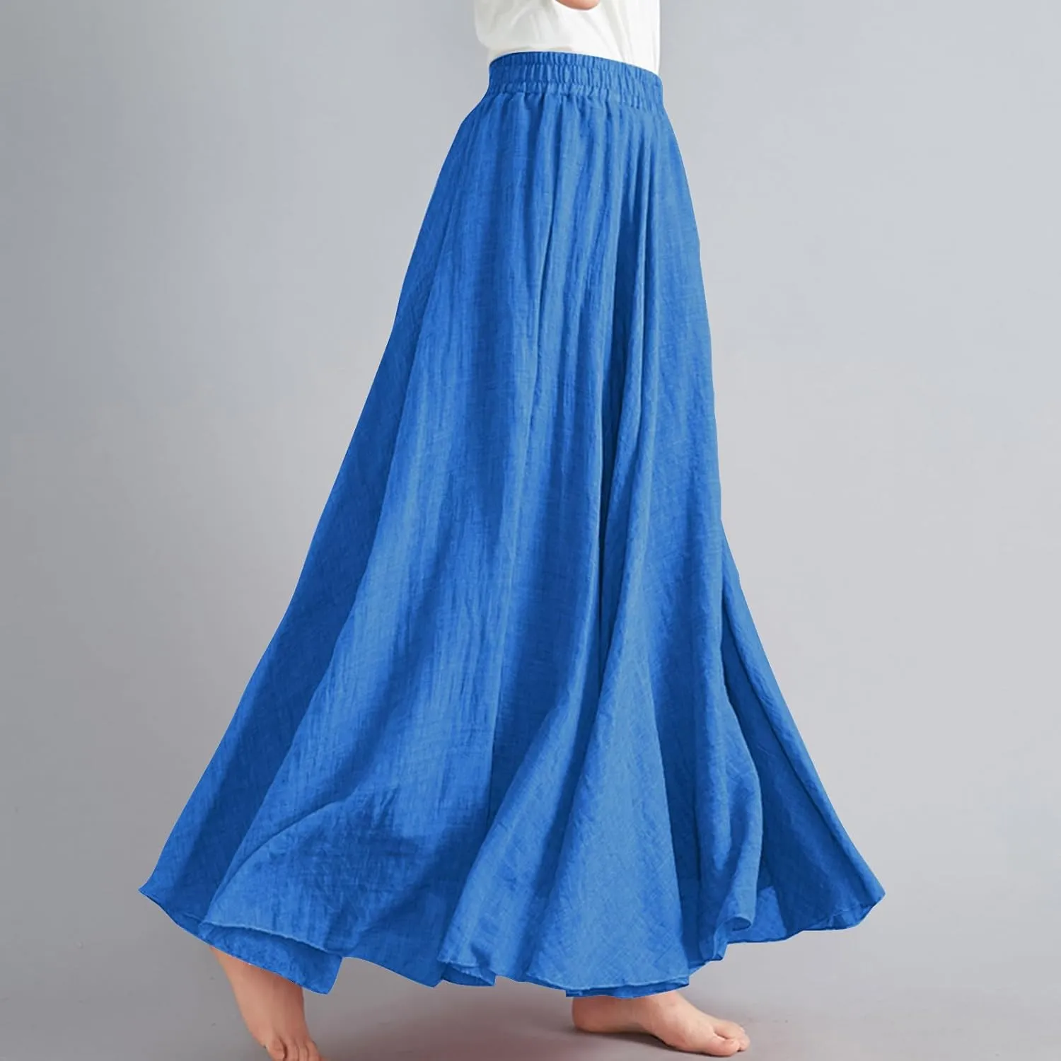 Long Skirts for Women Summer High Waist Beach Skirt Solid Color Western Boho Casual Skirt Flowy Quick Dry Skirt