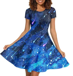Loose Fit Casual Dresses for Women Graphic Print Short Sleeve Crew Neck A-Line Dress