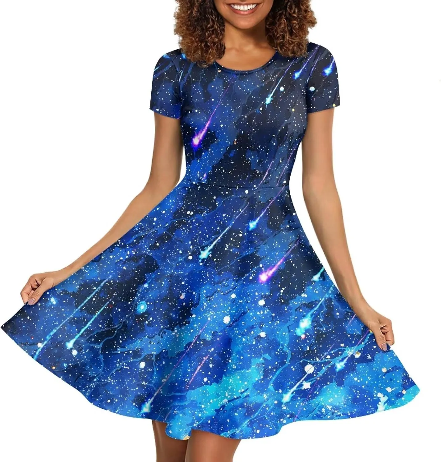 Loose Fit Casual Dresses for Women Graphic Print Short Sleeve Crew Neck A-Line Dress
