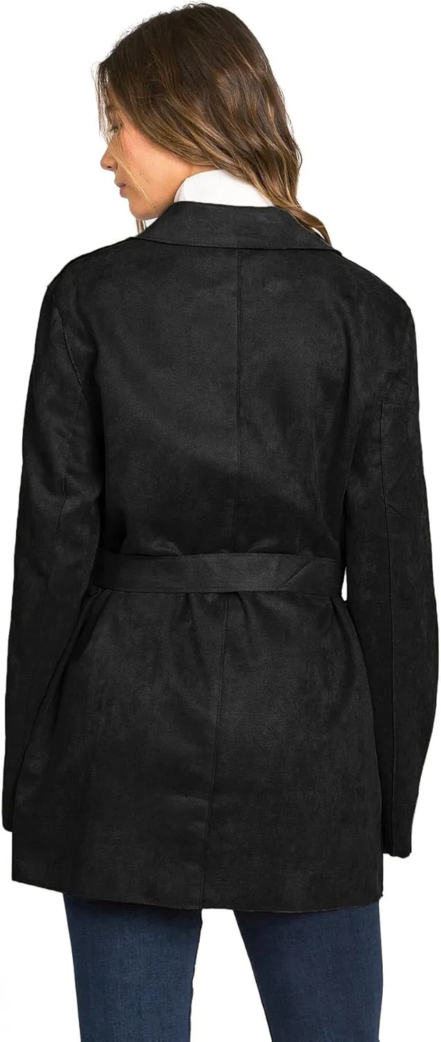 Love Tree Women's Juniors Faux Suede Light Layering Trench Coat