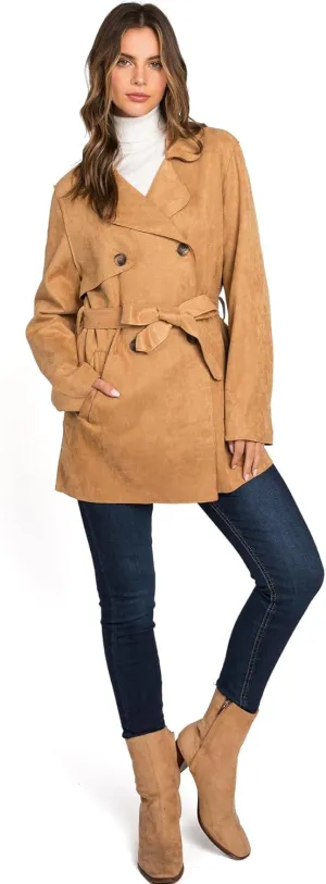Love Tree Women's Juniors Faux Suede Light Layering Trench Coat