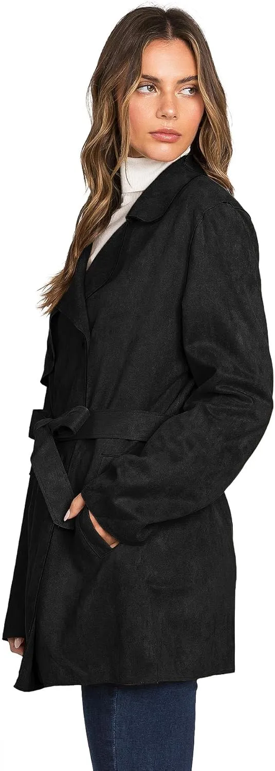 Love Tree Women's Juniors Faux Suede Light Layering Trench Coat