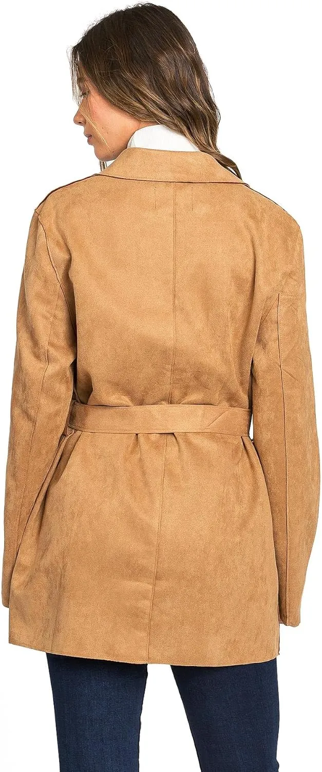Love Tree Women's Juniors Faux Suede Light Layering Trench Coat
