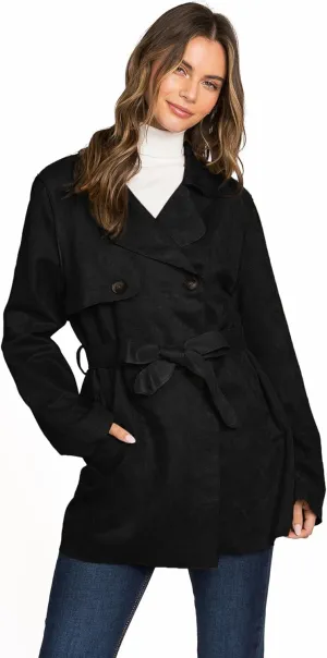Love Tree Women's Juniors Faux Suede Light Layering Trench Coat