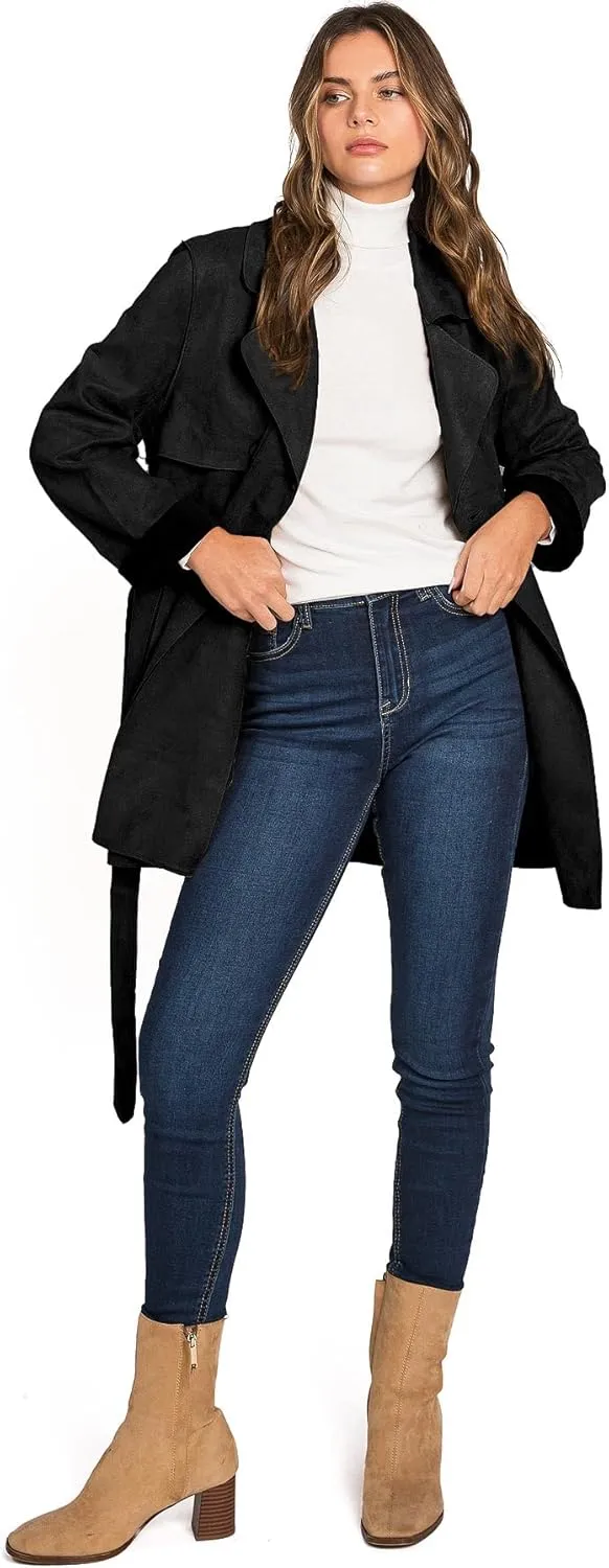 Love Tree Women's Juniors Faux Suede Light Layering Trench Coat