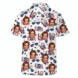 Love USA July 4th Custom Men's Hawaiian Shirts Casual Short Sleeve Tops American Independence Day