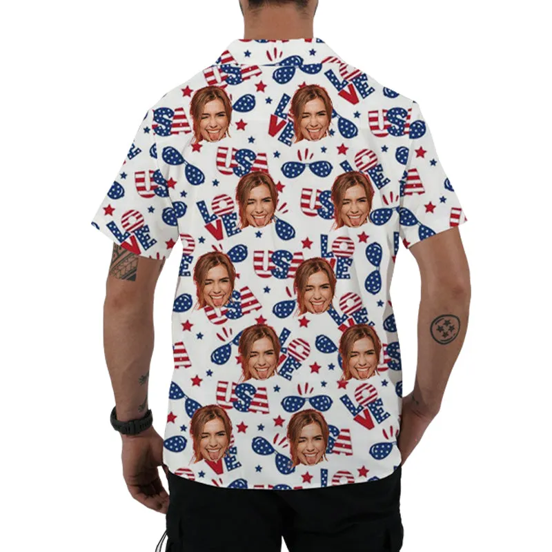 Love USA July 4th Custom Men's Hawaiian Shirts Casual Short Sleeve Tops American Independence Day