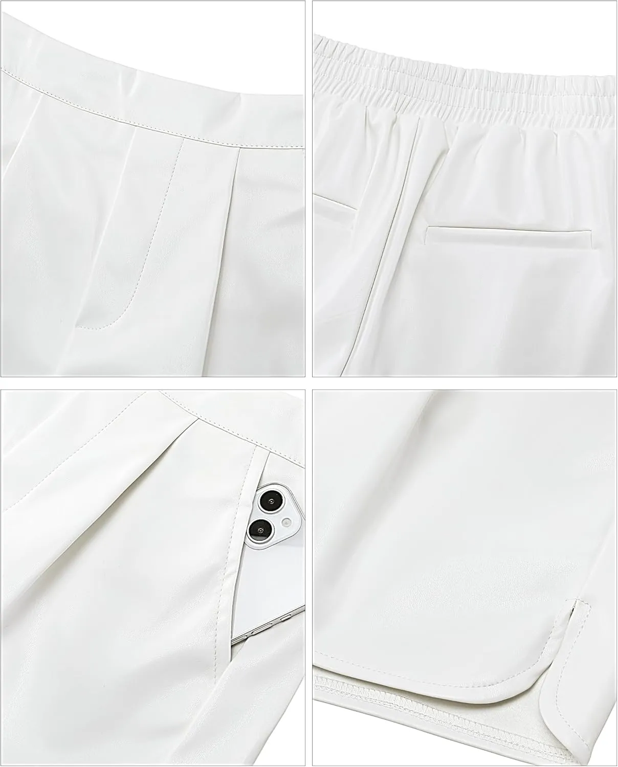 luvamia Faux Leather Shorts for Women High Wasited Pull On Pleated Side Slit Pleather Shorts with Elastic Waist Pockets