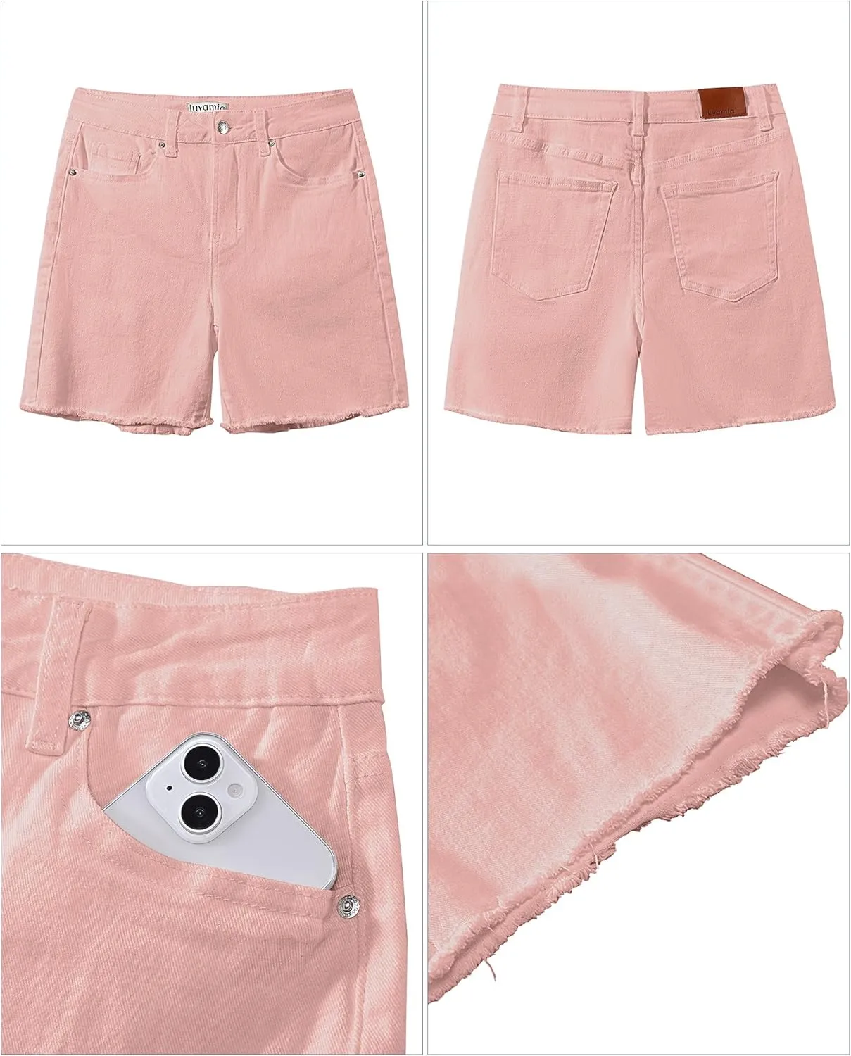 luvamia FleXclusive Jean Shorts for Women Trendy High Waisted Stretchy Denim Summer Raw Hem Mom Long Shorts Cutoff Jorts