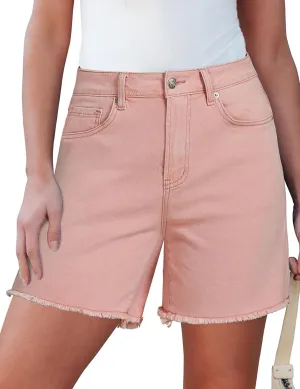 luvamia FleXclusive Jean Shorts for Women Trendy High Waisted Stretchy Denim Summer Raw Hem Mom Long Shorts Cutoff Jorts