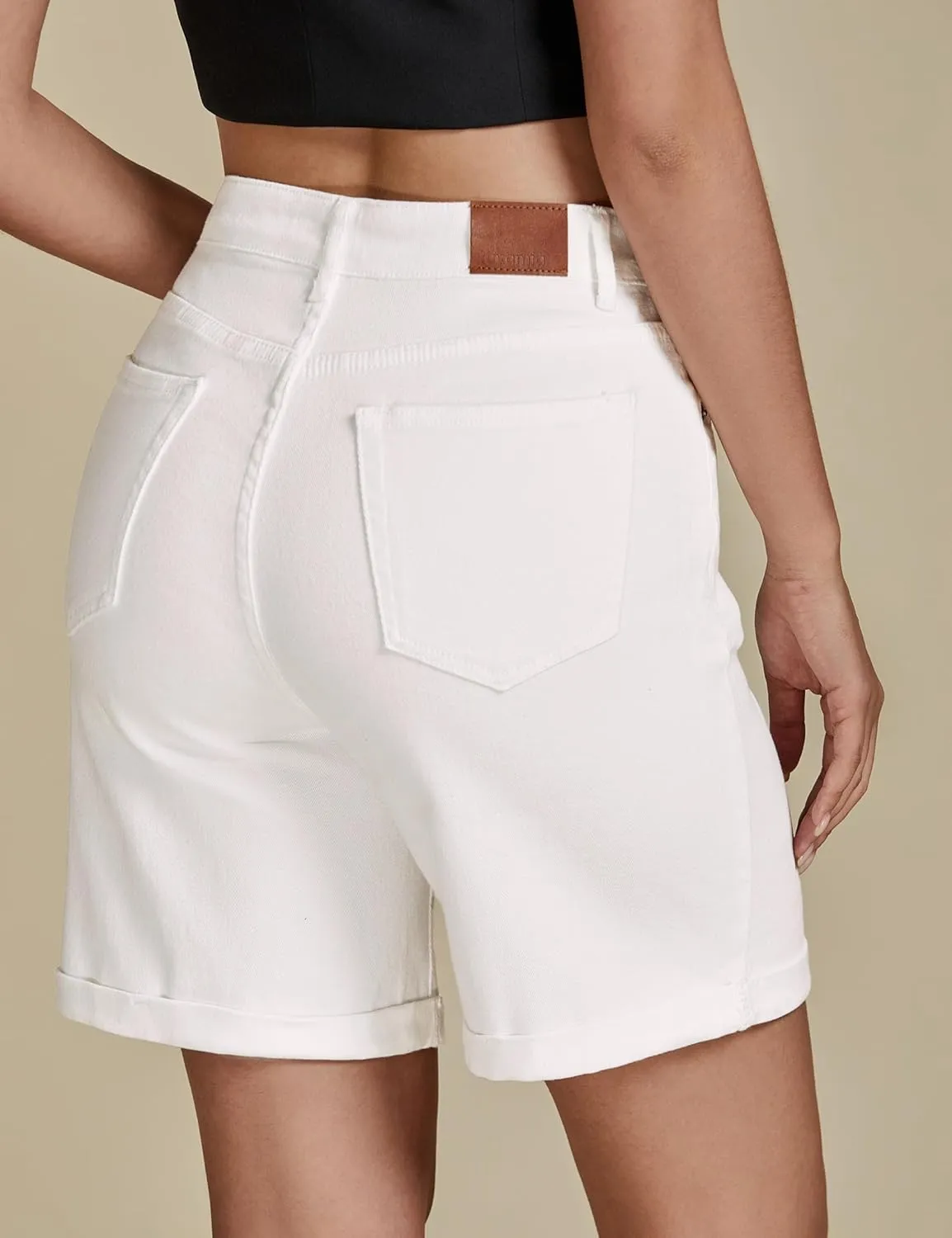 luvamia Jean Shorts for Women High Waisted Trendy Causal Summer Fold Hem Stretchy Long Denim Shorts 7 Inch Inseam