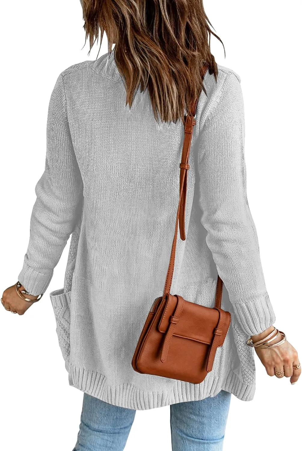 luvamia Womens Long Sleeve Open Front Buttons Cable Knit Pocket Sweater Cardigan