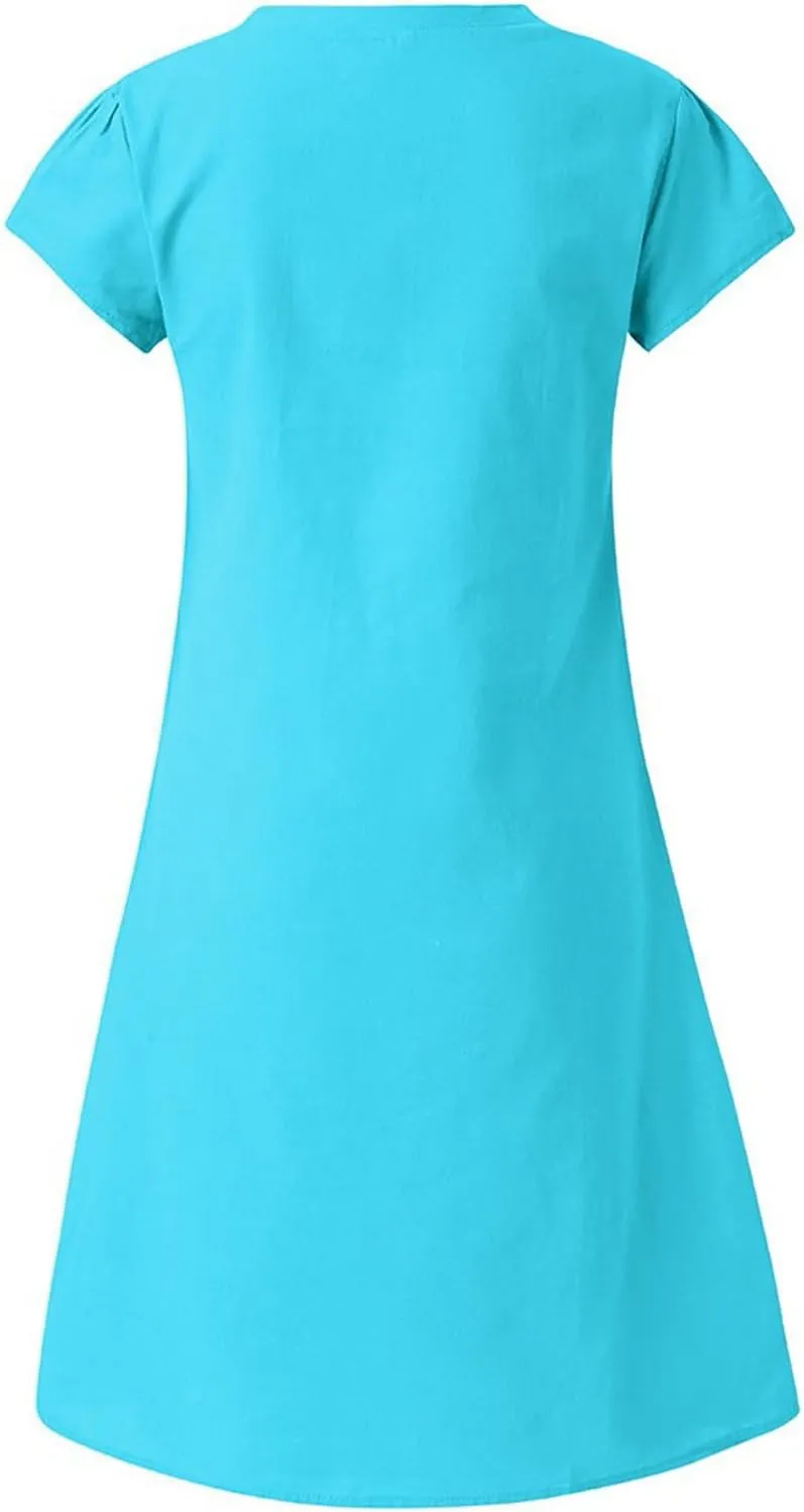 maisdgop Dresses for Women 2024 Casual Summer T Shirt Dress Loose V-Neck Solid Color Basic Dresses Short Sleeve Tunic Dress