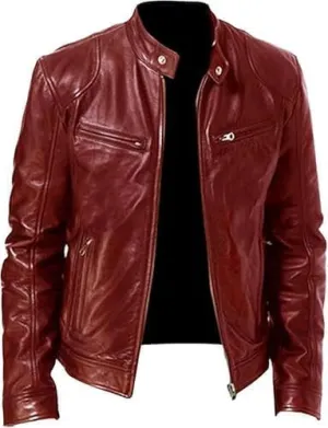 Maiyifu-GJ Men's Faux Leather Jacket Stand Collar Motorcycle Leather Jackets Casual Lightweight Zip Up Biker Coat