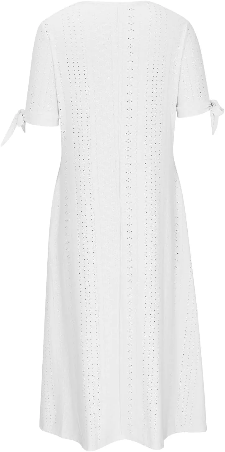 Maxi Long Dresses for Women 2025 Vacation Casual Short Sleeve Eyelet Tshirt Dress Summer Beach Travel Sundress Trendy