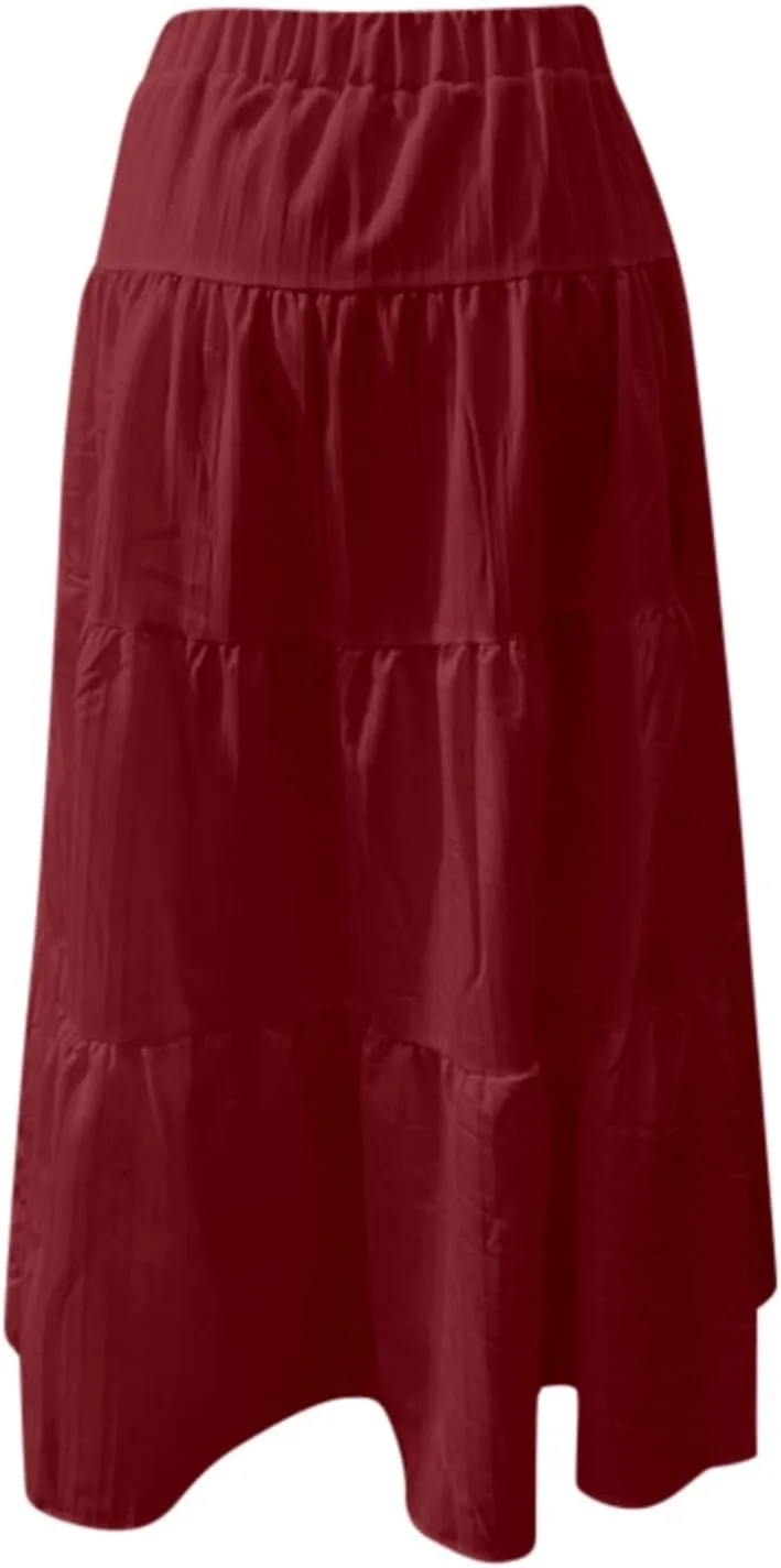 Maxi Skirt for Women 2025 Casual Summer Bohemian Flowy Swing Tiered A-Line Elastic Tie Waist Pleated Long Skirts