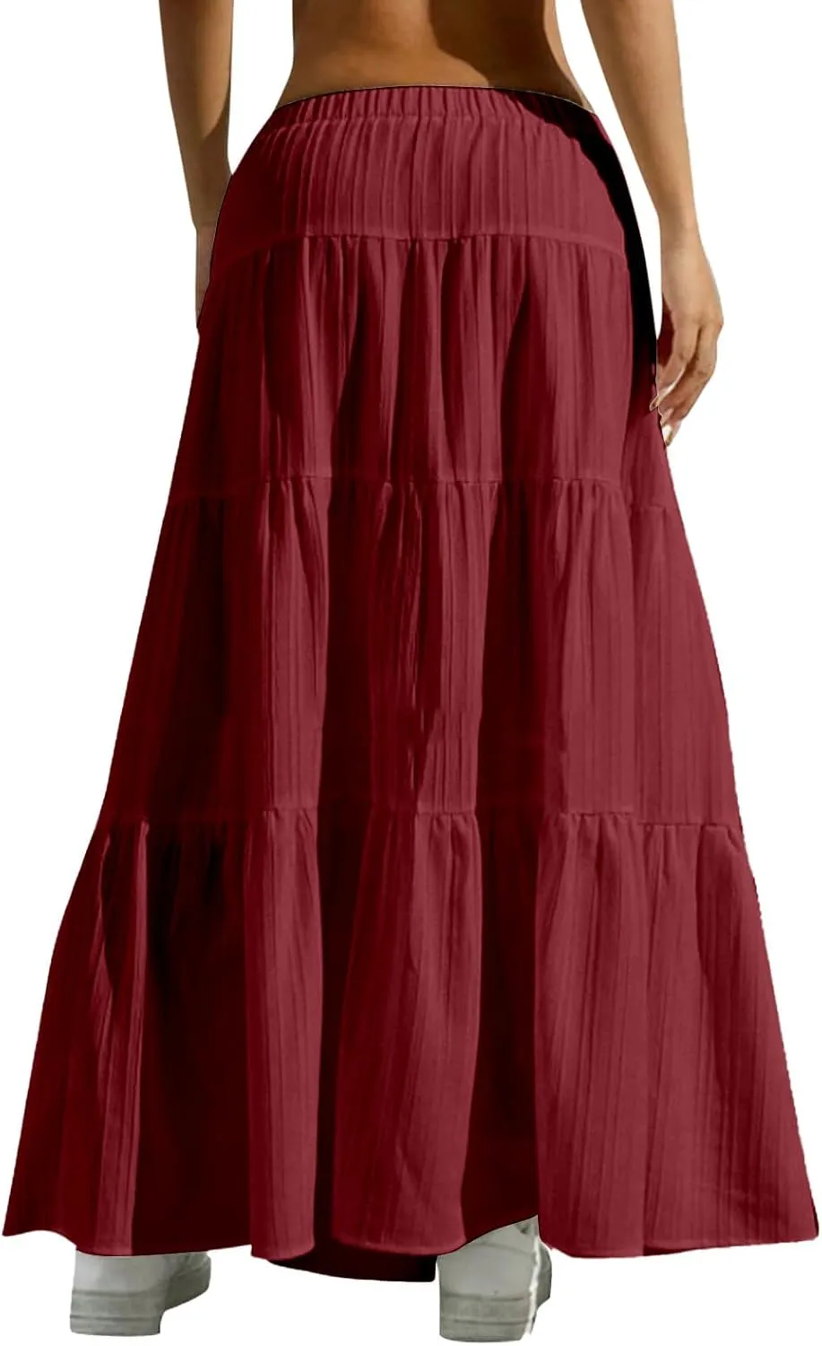 Maxi Skirt for Women 2025 Casual Summer Bohemian Flowy Swing Tiered A-Line Elastic Tie Waist Pleated Long Skirts