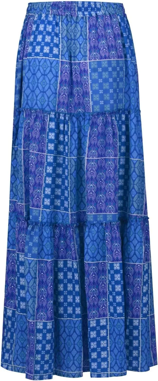 Maxi Skirts for Women,Elastic High Waisted Drawstring Ruffle Hem Bohemian Flowy Skirts Trendy 2025 Summer Vacation