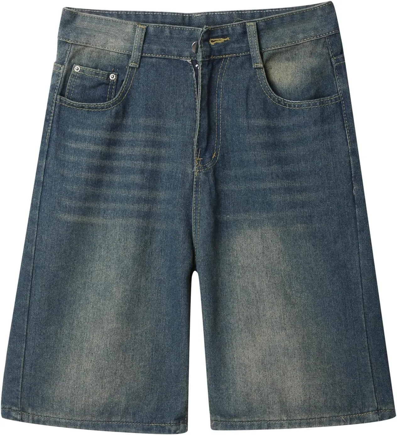 Men Baggy Denim Jorts Y2K Grunge Loose Fit Hip Hop Jean Shorts Casual Long Jeans with Pockets Streetwear