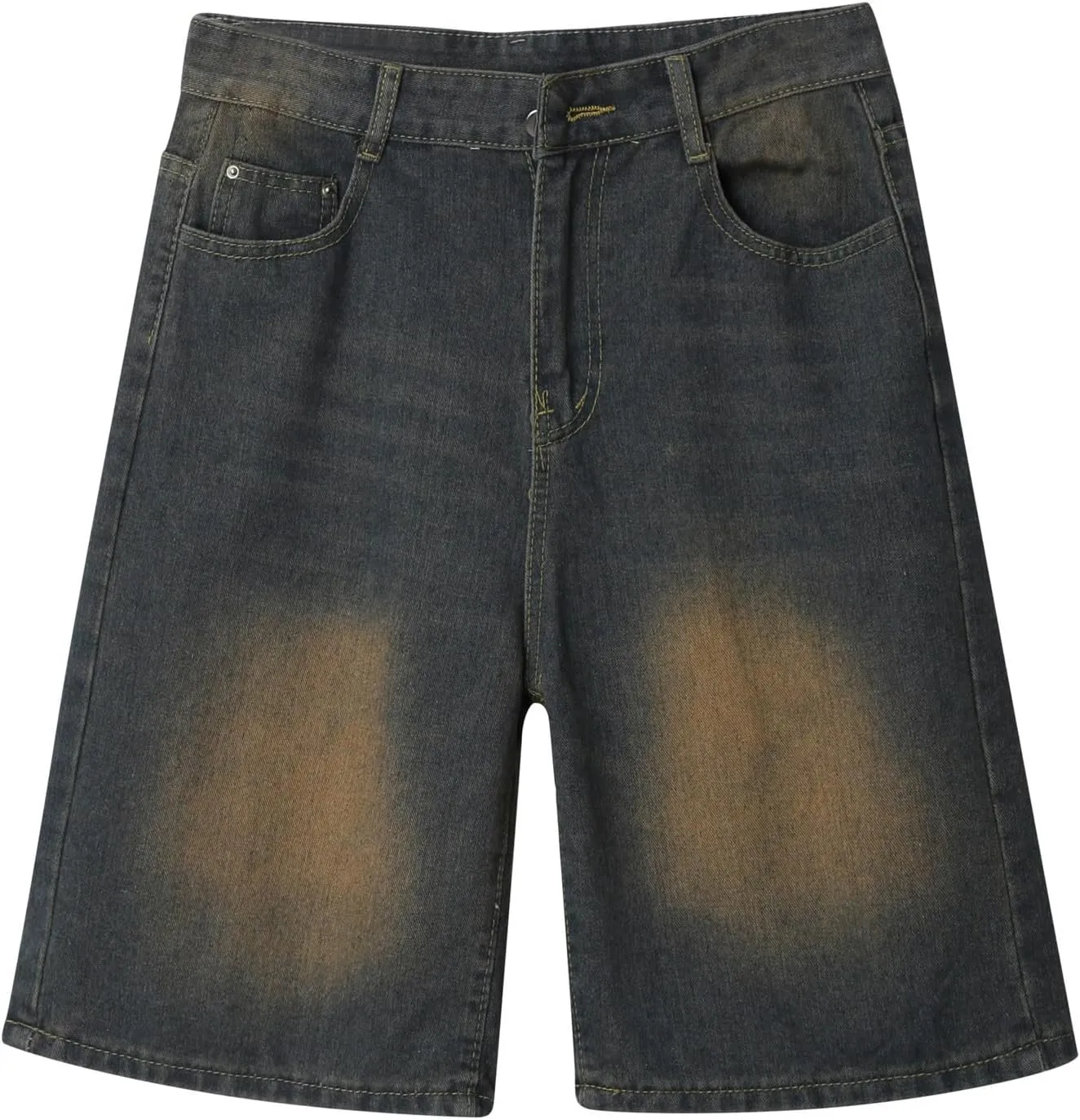 Men Baggy Denim Jorts Y2K Grunge Loose Fit Hip Hop Jean Shorts Casual Long Jeans with Pockets Streetwear