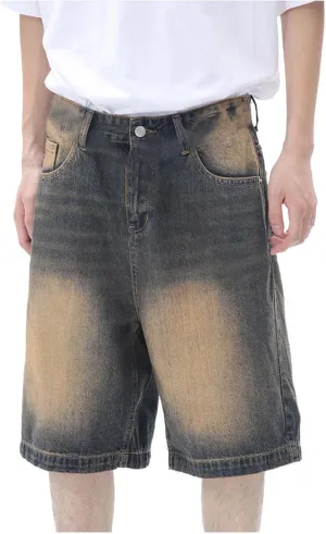 Men Baggy Denim Jorts Y2K Grunge Loose Fit Hip Hop Jean Shorts Casual Long Jeans with Pockets Streetwear