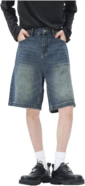 Men Baggy Denim Jorts Y2K Grunge Loose Fit Hip Hop Jean Shorts Casual Long Jeans with Pockets Streetwear