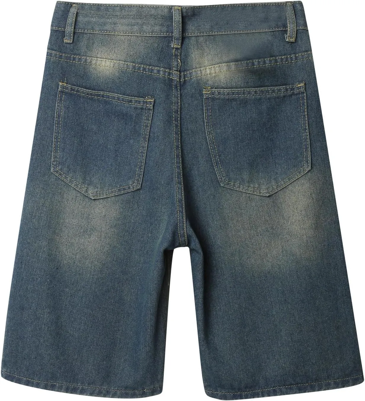 Men Baggy Denim Jorts Y2K Grunge Loose Fit Hip Hop Jean Shorts Casual Long Jeans with Pockets Streetwear