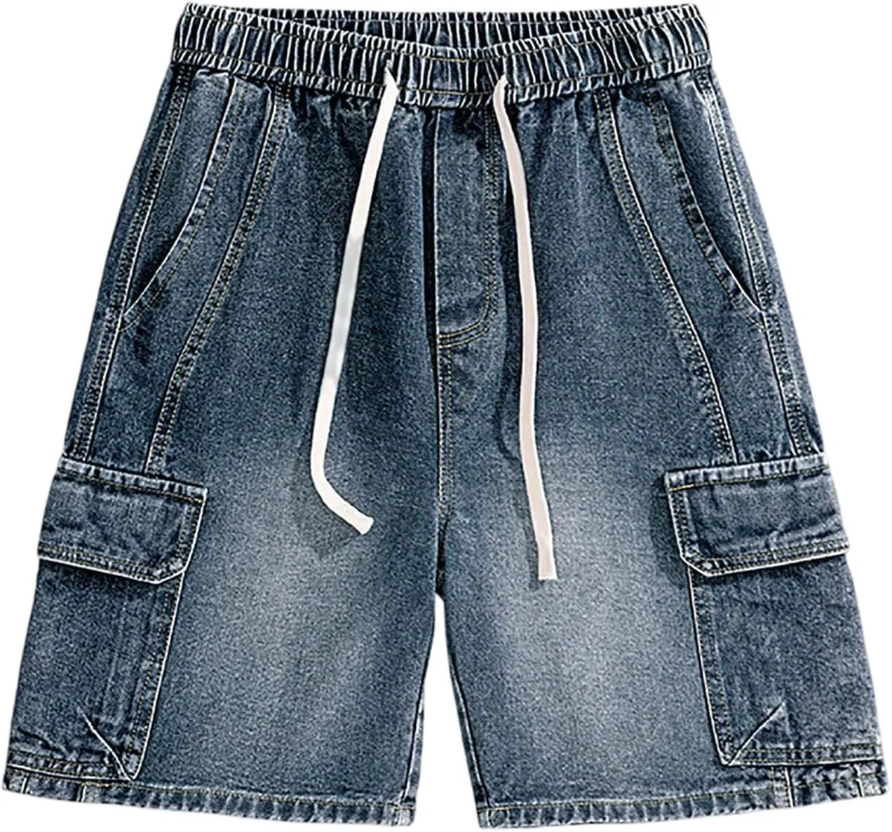 Men Loose Fit Denim Shorts Baggy Summer Casual Wide Leg Long Jean Jorts Hip Hop Shorts Streetwear with Pockets
