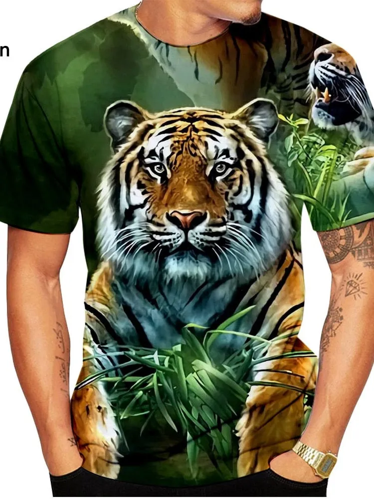 Men's 3D Tiger Print Quick-Dry O-Neck T-Shirts Big & Tall