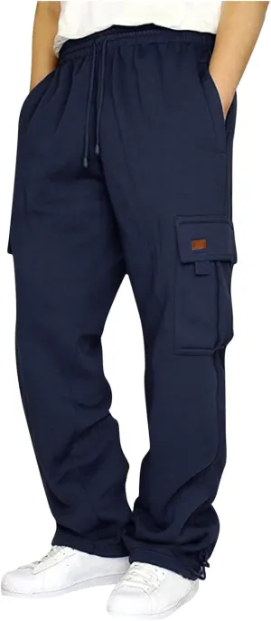 Mens Cargo Sweatpants with Pockets Stretch Drawstring Elastic Waist Sweatpants Slim Fit Pants 2024 Joggers Trousers