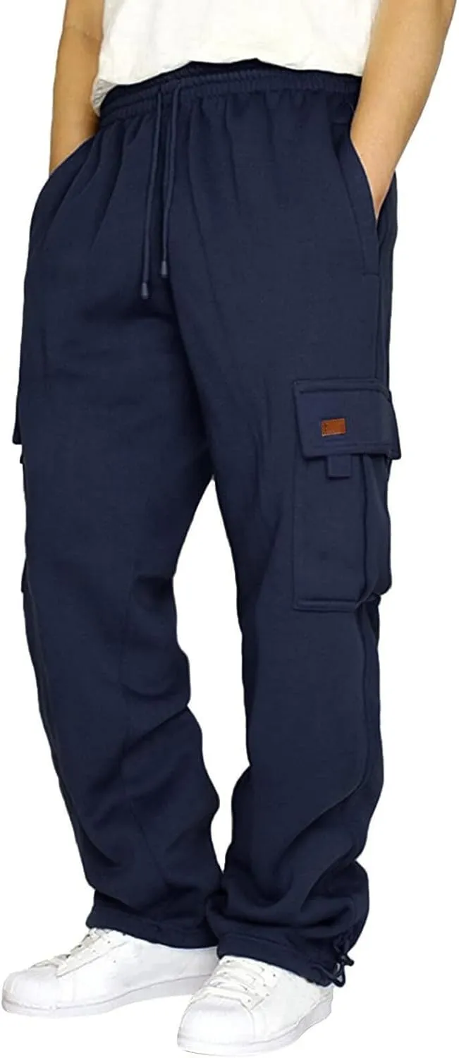 Mens Cargo Sweatpants with Pockets Stretch Drawstring Elastic Waist Sweatpants Slim Fit Pants 2024 Joggers Trousers