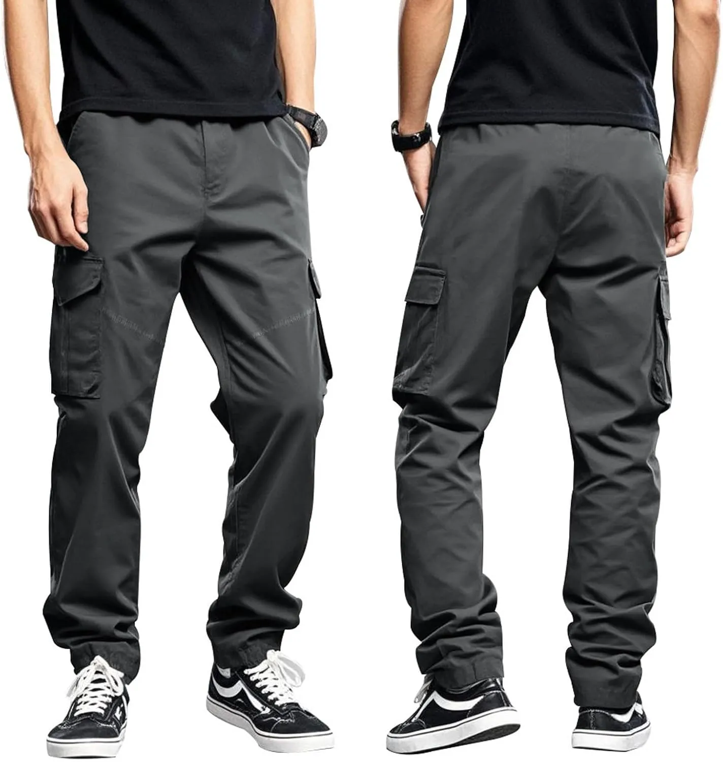 Mens Casual Cargo Pants Elastic Waist Workout Sweatpants Joggers Lightweight Quick Dry Breathable Pant