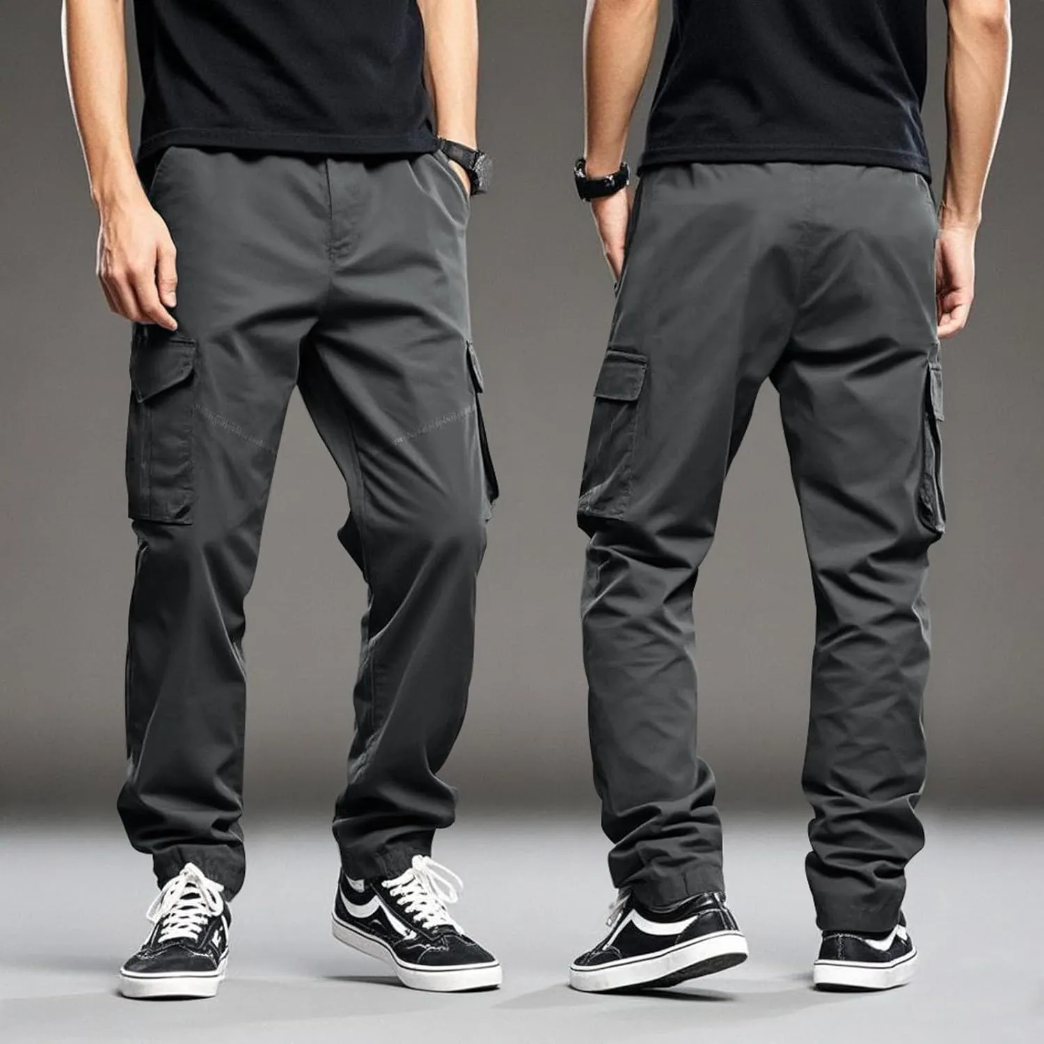 Mens Casual Cargo Pants Elastic Waist Workout Sweatpants Joggers Lightweight Quick Dry Breathable Pant