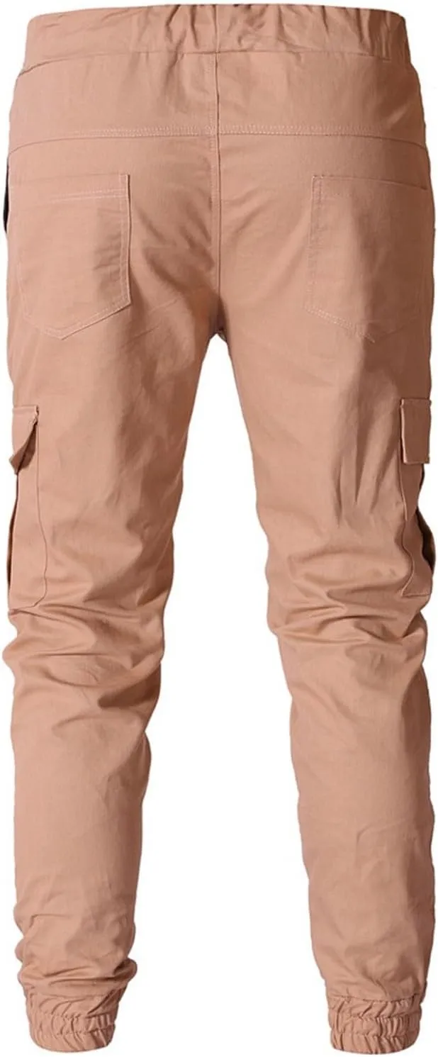 Men's Casual Joggers Cotton Pants Drawstring Hiking Pants Outdoor Twill Track Sweatpants with Pockets for Men