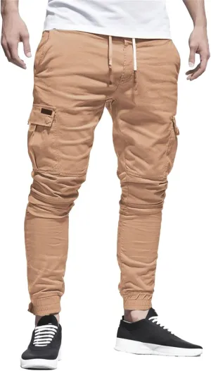Men's Casual Joggers Cotton Pants Drawstring Hiking Pants Outdoor Twill Track Sweatpants with Pockets for Men