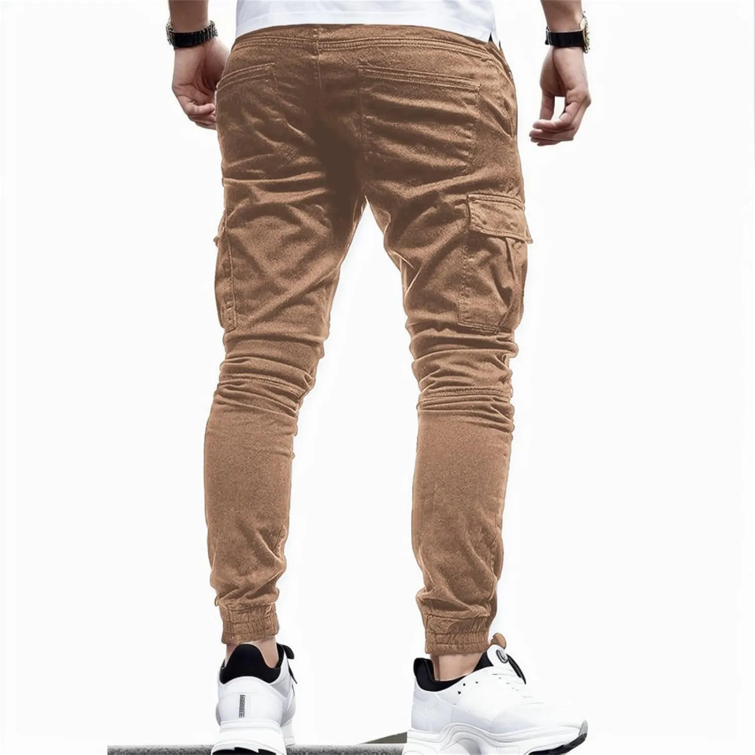 Men's Casual Joggers Cotton Pants Drawstring Hiking Pants Outdoor Twill Track Sweatpants with Pockets for Men