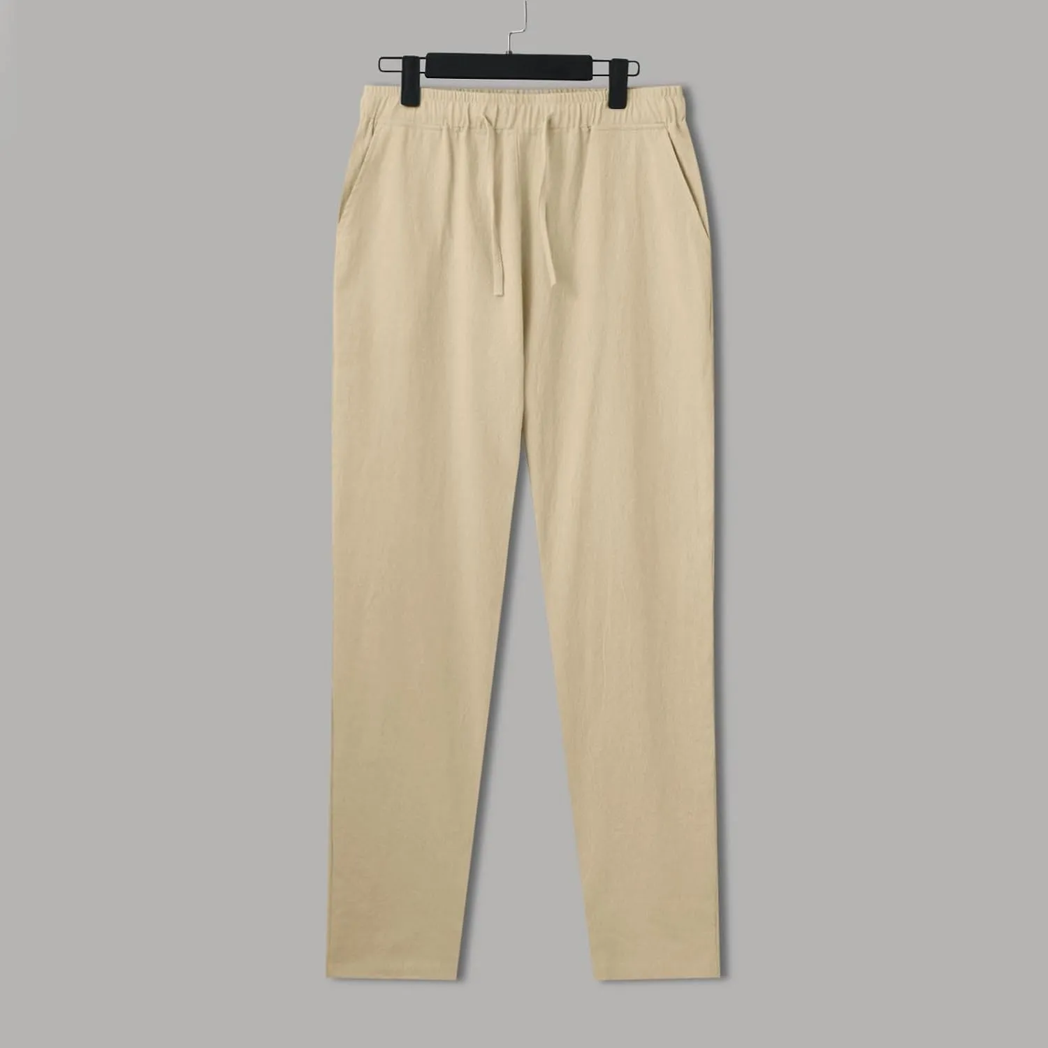 Mens Casual Linen Pants Loose Fit Elastic Drawstring Waist Straight-Legs Summer Yoga Beach Long Pants