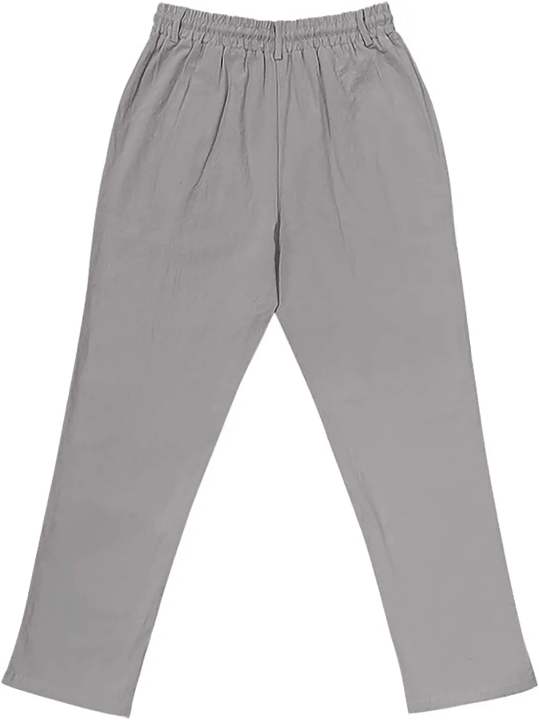 Mens Cotton Linen Pants Casual Elastic Waist Summer Beach Pants Lightweight Breathable Yoga Vacation Dress Trousers
